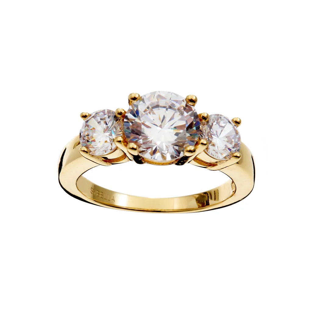 SYBELLA JEWELLERY - MEG 3 STONE GOLD PLATE CZ RING