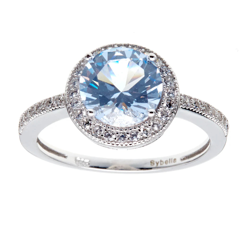 SYBELLA JEWELLERY - POPPY ROUND BLUE AND CLEAR CUBIC ZIRCONIA RING