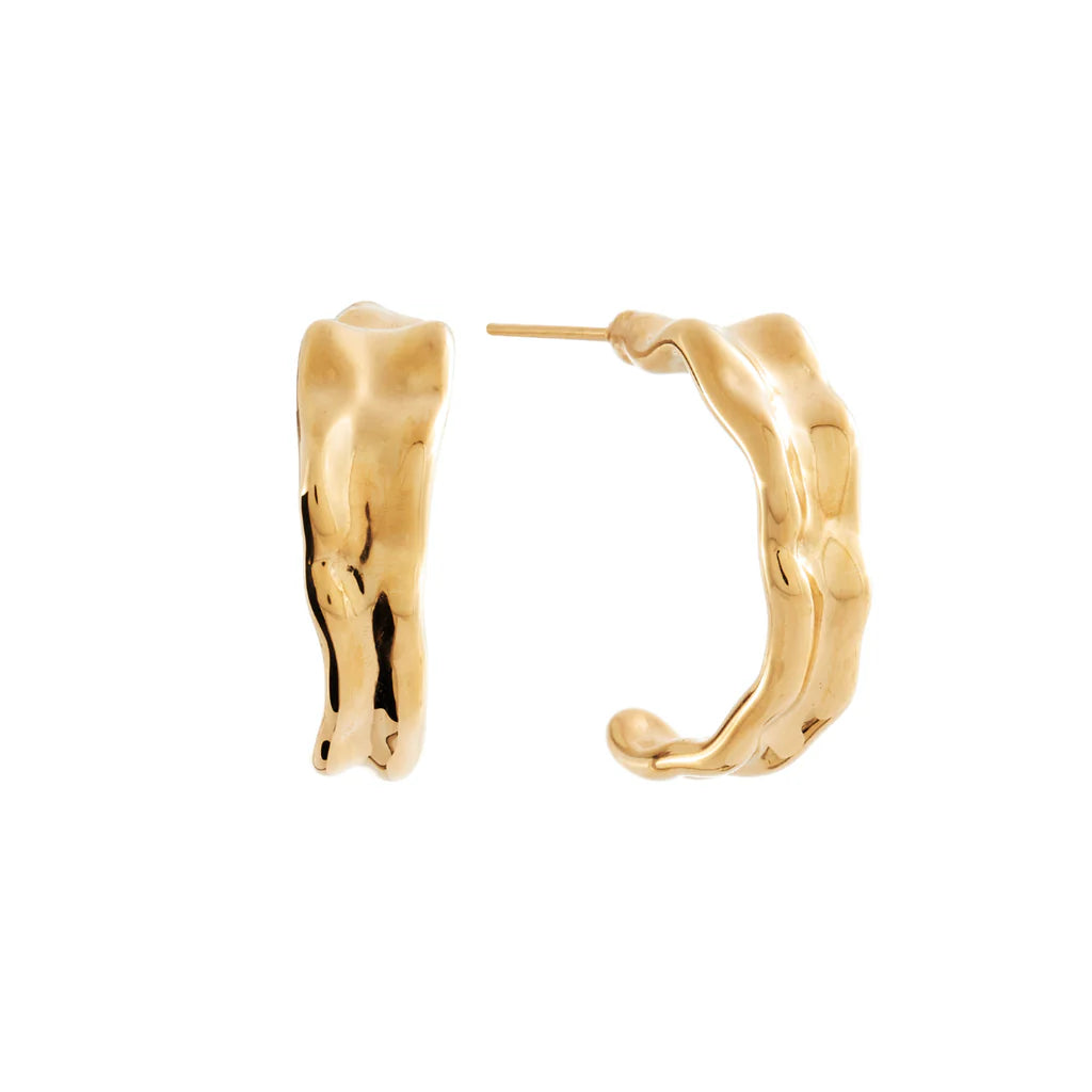 SYBELLA JEWELLERY - FAWN GOLD PLATE BEATEN OPEN HOOP EARRINGS
