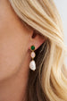 SYBELLA JEWELLERY - PETUNIA EMERALD AND SMOKY PINK OVAL CZ WITH FRESHWATER PEARL EARRINGS