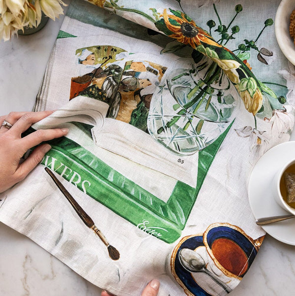 BESPOKE LETTERPRESS - April Blooms 100% Linen Tea Towel