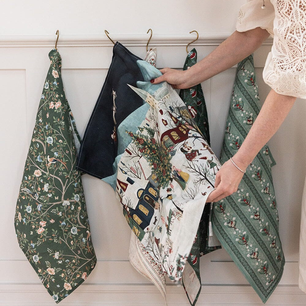 BESPOKE LETTERPRESS - The Christmas Village 100% Linen Tea Towel