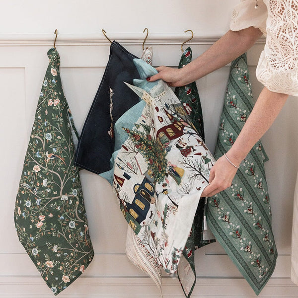 BESPOKE LETTERPRESS - The Christmas Village 100% Linen Tea Towel