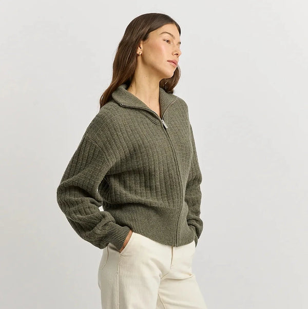 TOORALLIE - Grid Knit Zip Through Knit - KALE