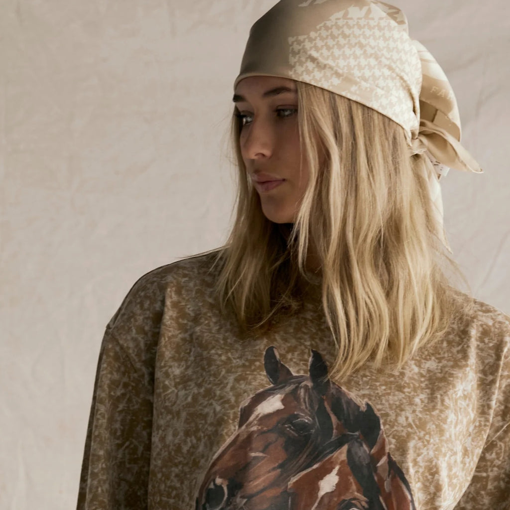 WHITNEY SPICER - Cotton Bandana - HOUNDSTOOTH HORSE LATTE
