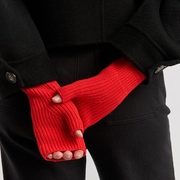 TOORALLIE - Fine Rib Open Merino Mitten - POPPY
