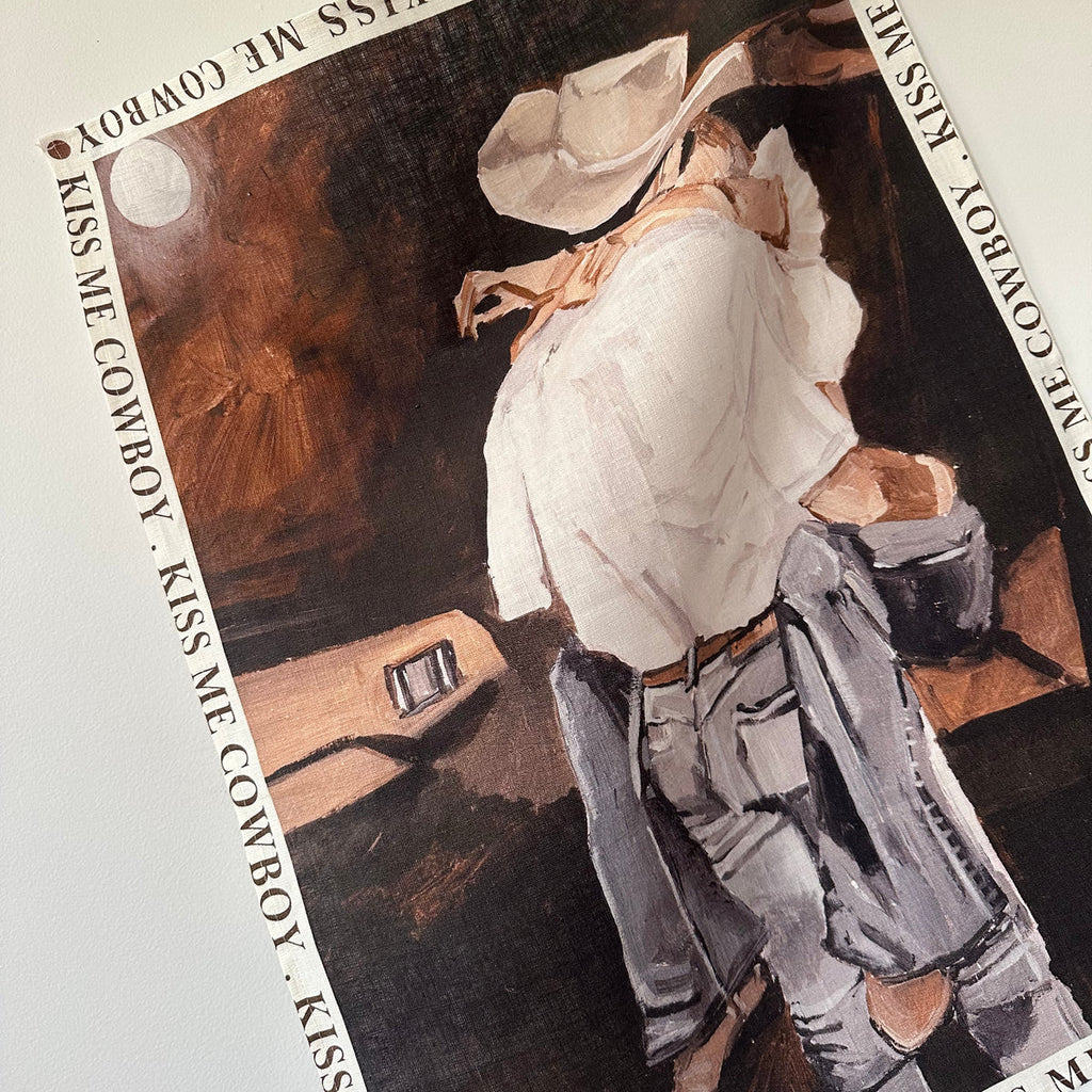 FAR MER by Whitney  - KISS ME COWBOY 100% Linen Tea Towel