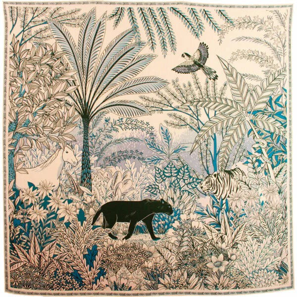 MAISON FANLI  Wool & Silk Scarf 70×70 - PANTHER BLUE