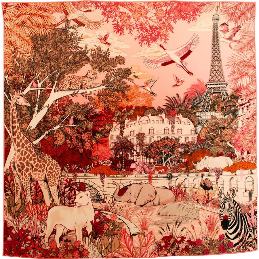 MAISON FANLI Silk Scarf 50×50 - Wild Paris - PINK