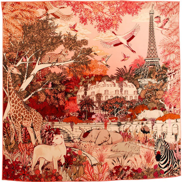 MAISON FANLI Silk Scarf 50×50 - Wild Paris - PINK