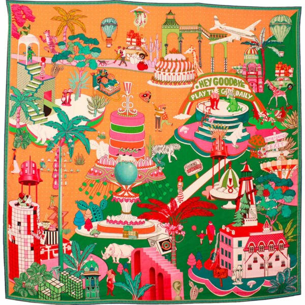 MAISON FANLI Silk Scarf 50×50 - Gateaux - GREEN