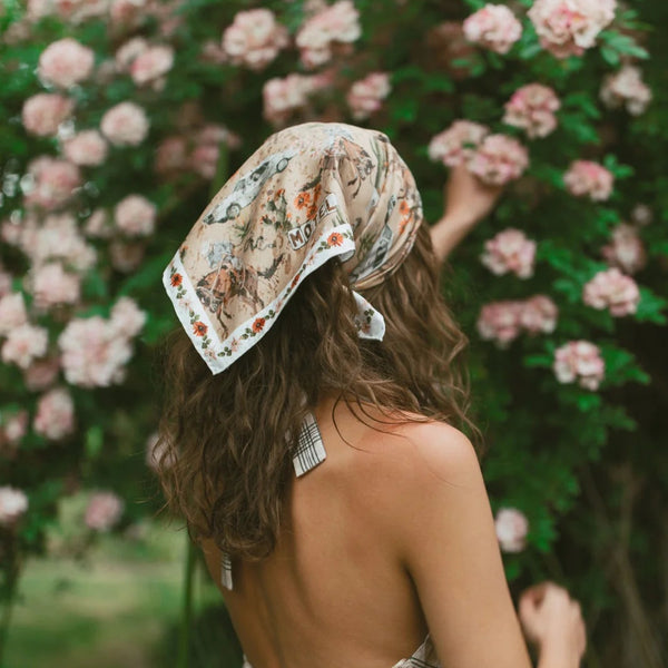 FAR MER by Whitney - " NO MAN'S LAND " SILK BANDANA  65cm x 65cm