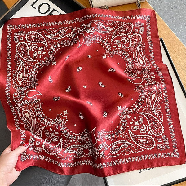 100% Silk Square Scarf Women Neckerchief Wrap Kerchief Bandana Red Paisley 50 x 50cm