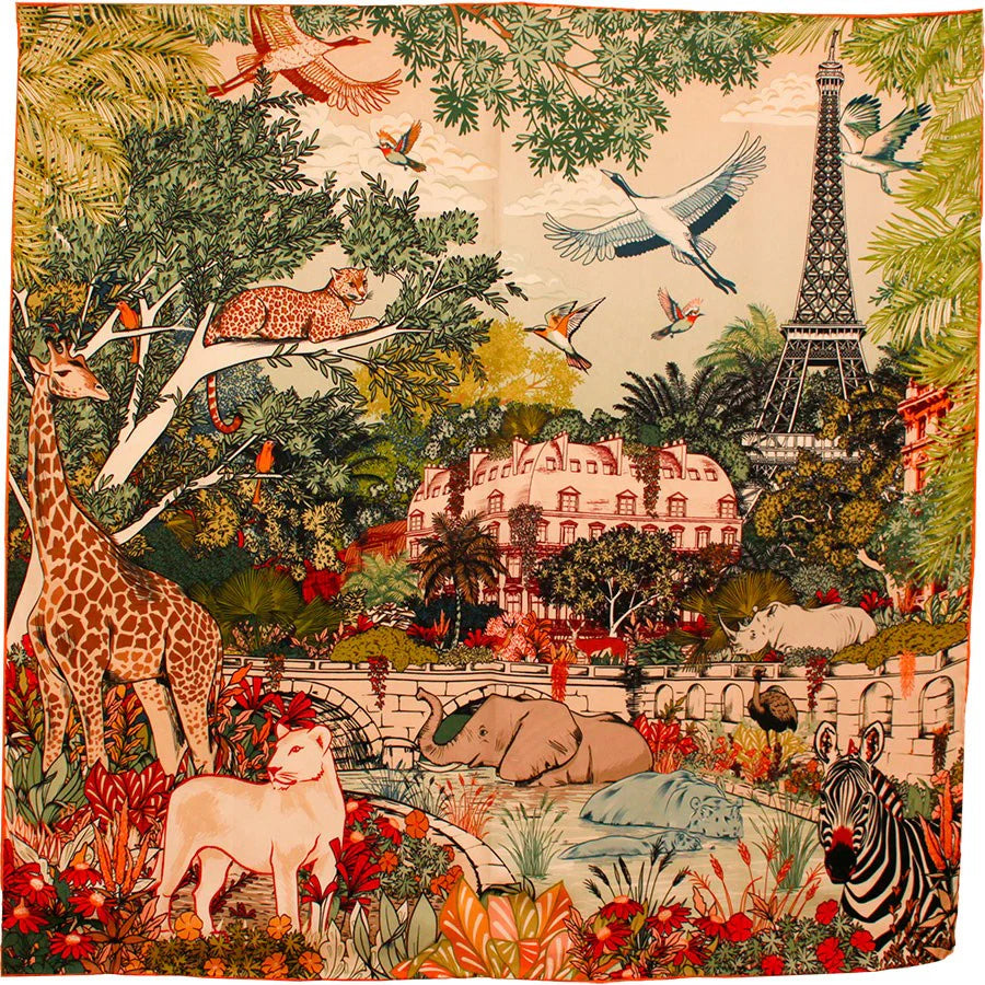 MAISON FANLI Silk Scarf 50×50 - WILD PARIS - Dark Green