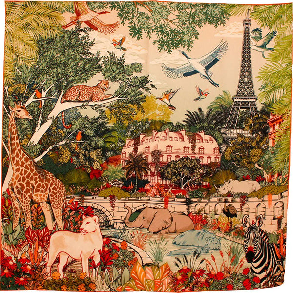 MAISON FANLI Silk Scarf 50×50 - WILD PARIS - Dark Green