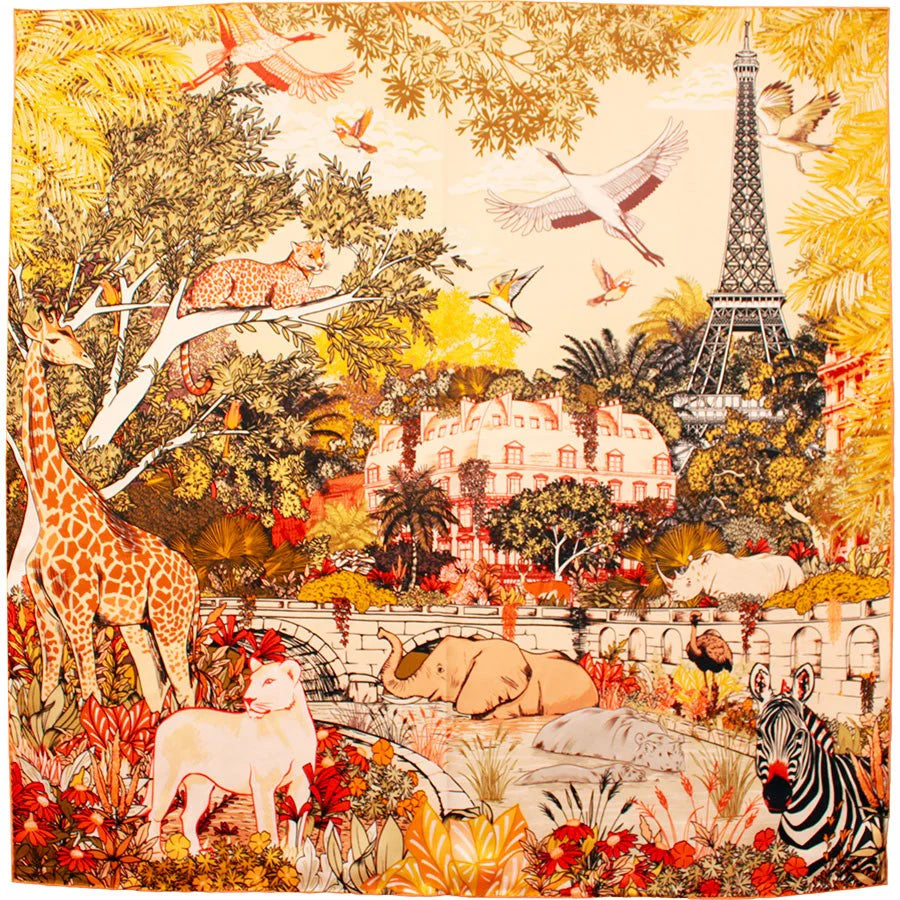 MAISON FANLI Silk Scarf 50×50 - Wild Paris - LIGHT GREEN