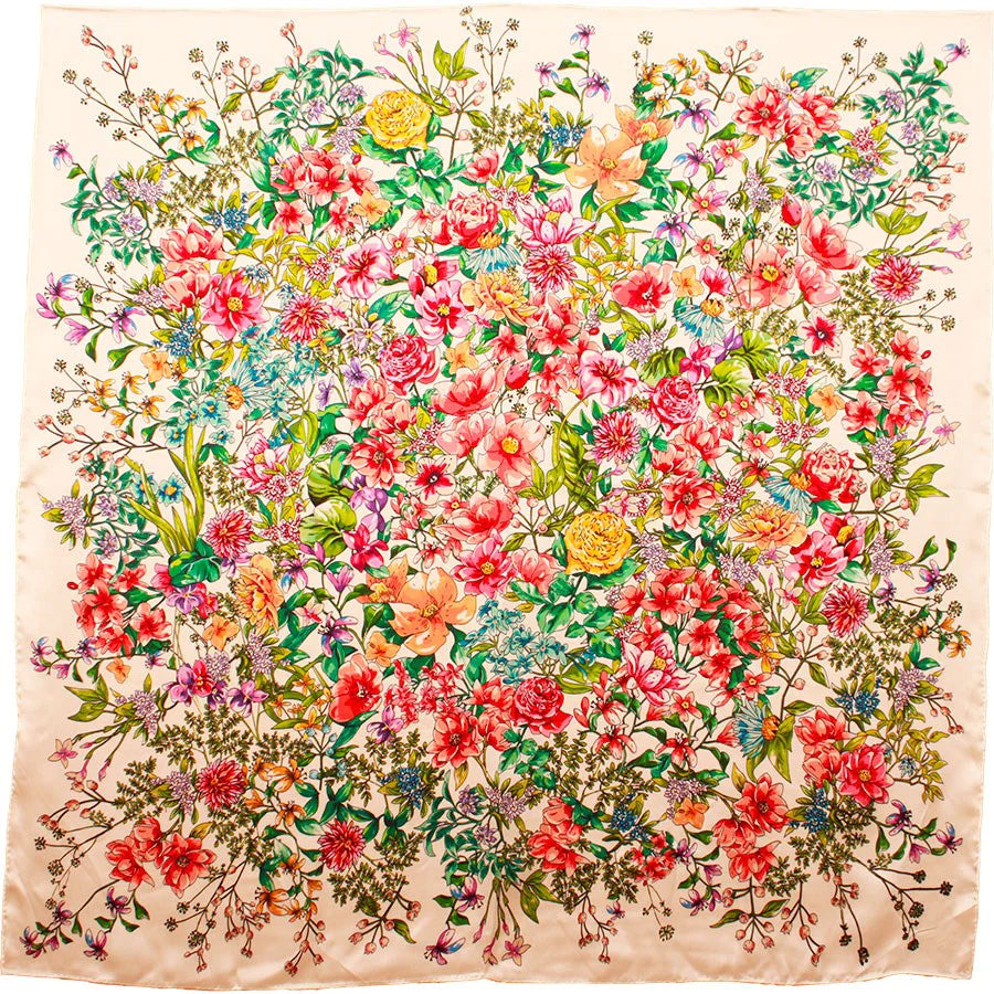 MAISON FANLI Silk Scarf 50×50 - Floral Bouquet