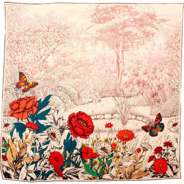MAISON FANLI Silk Scarf 50×50 - Pivoines Orange