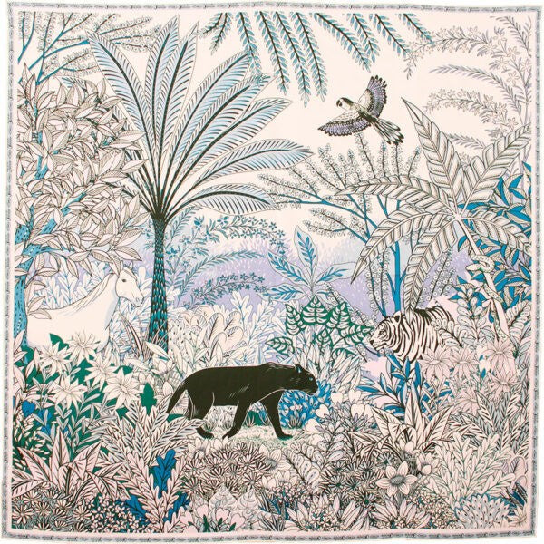 MAISON FANLI Silk Scarf 50×50 - Elsa Panther - BLUE JEAN