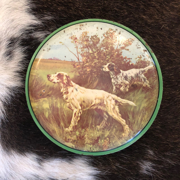 VINTAGE TINS -   Vintage sweets tin by 'Yorker' Confectionery tin with hunting dogs English Setters on the lid