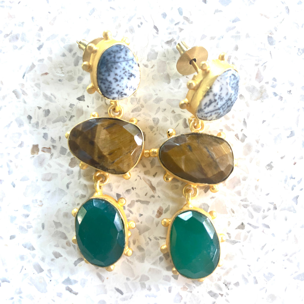 GEMAJESTY - Semi Precious Earrings - 3 x stones Moroccan Style