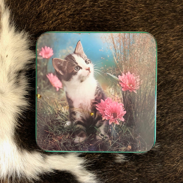 VINTAGE TINS - Kitten in flowers