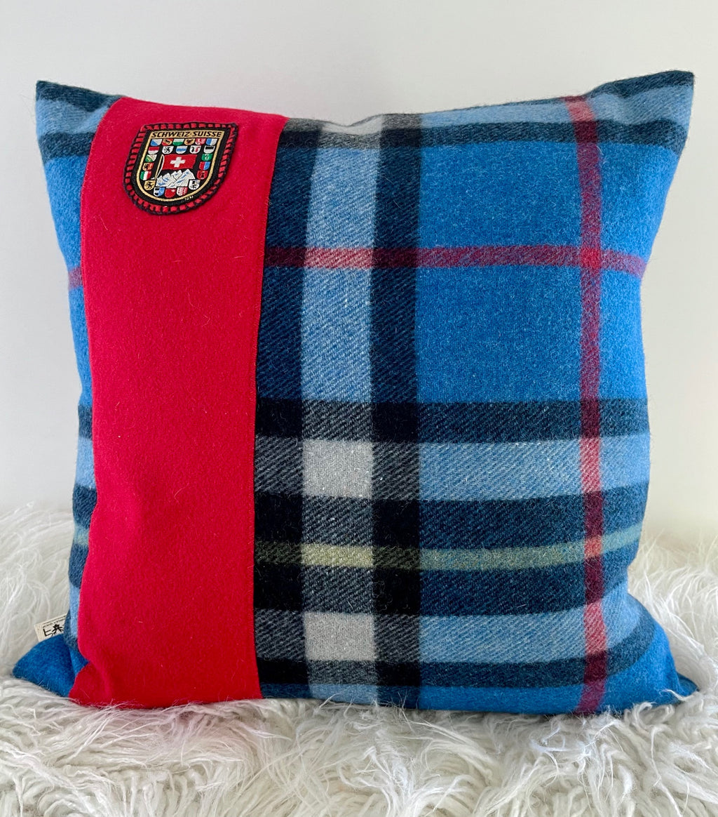 FAWN & FALLOW - Blue Plaid/red wool SUISSE patch 50 x 50cm