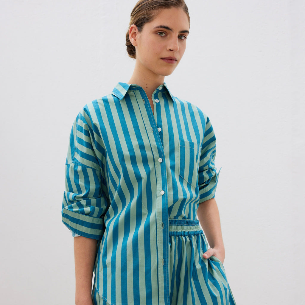 LMND - Chiara L/S Stripe Shirt - OCEANIC / ALPINE FOREST